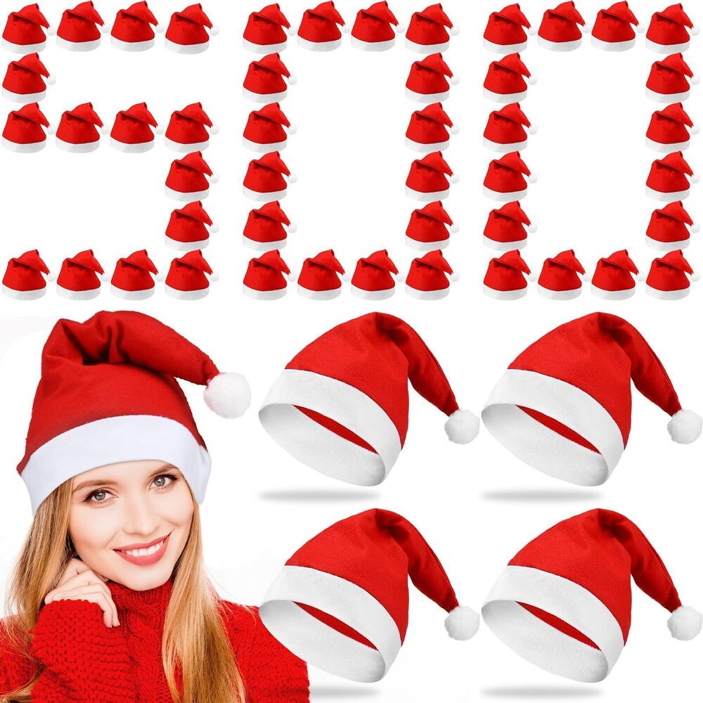6725 500 Pieces Christmas Santa Hats Adult Bulk Red Xmas Non Woven Fabric